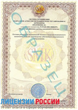 Образец сертификата соответствия (приложение) Красновишерск Сертификат ISO 13485